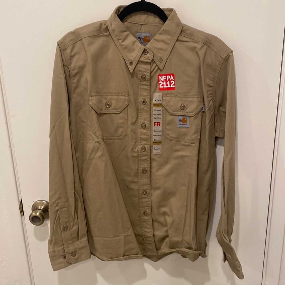Carhartt Tan button up long sleeve shirt